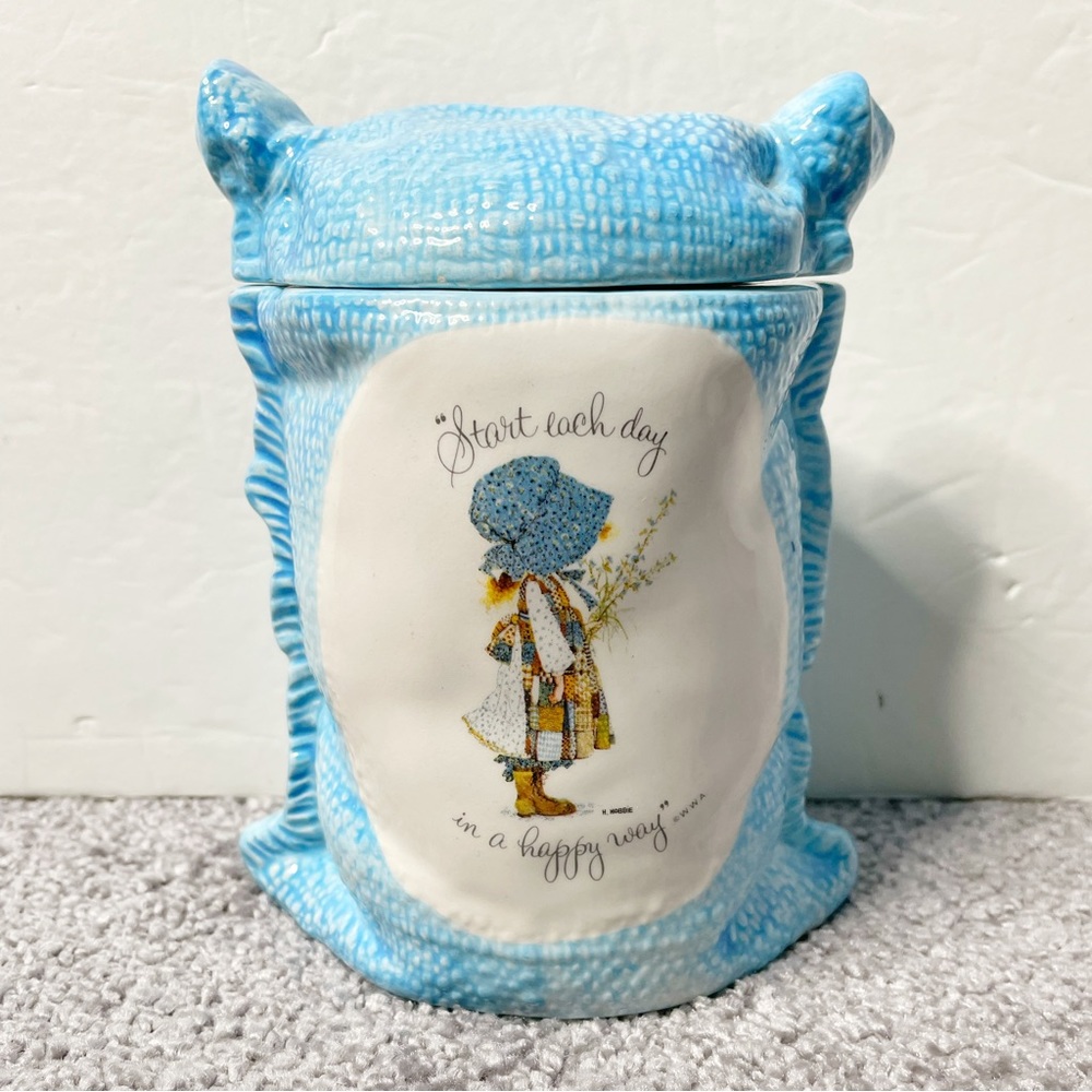 Vintage Holly Hobbie Flower Sack Ceramic Covered Jar Canister 1973 Japan - Picture 1 of 10